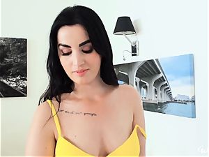 tiny little black-haired boinked with belt dick by taller bombshell